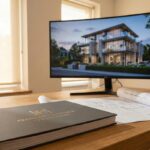 Mimari görselleştirme ve inşaat katalog tasarımı profesyonel çalışma masası