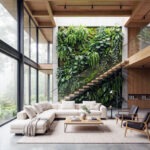 Lüks villa projelerinde biyofilik mimari tasarım ve dikey bahçe uygulama detayı.